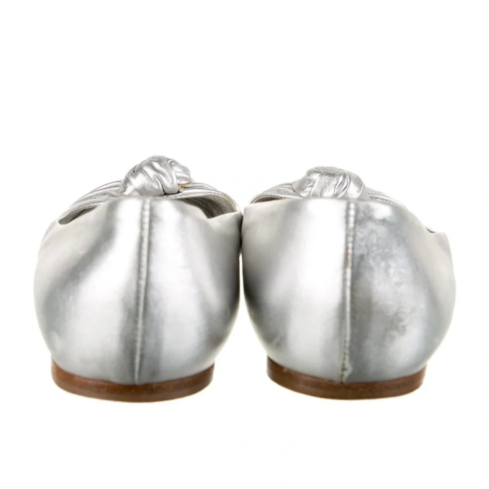 Prada Metallic Silver Leather Ballet Flats Size 5.5 - Picture 12 of 14